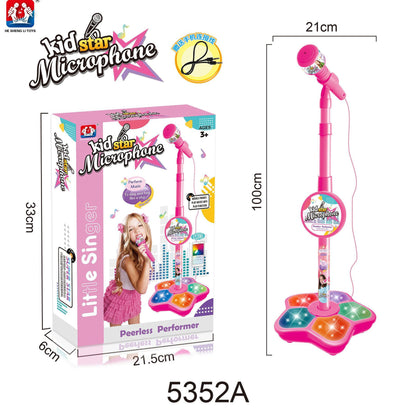 Kids Pink Karaoke Microphone & Adjustable Stand Toy - Portable Singing Machine Educational Musical Toy, Connects to Smartphones for MP3 Music Playback
