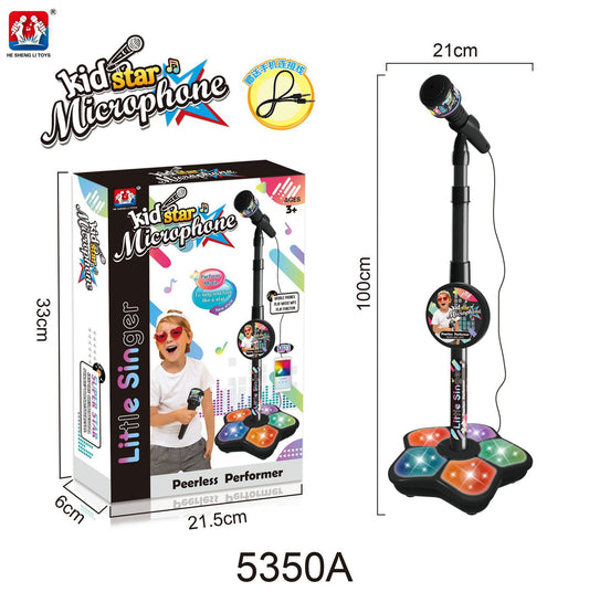 Kids Black Karaoke Microphone & Adjustable Stand Toy - Portable Singing Machine Educational Musical Toy, Connects to Smartphones for MP3 Music Playback