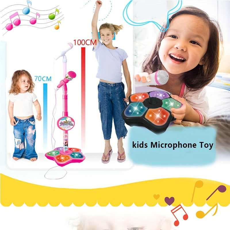 Kids Blue Karaoke Microphone & Adjustable Stand Toy - Portable Singing Machine Educational Musical Toy, Connects to Smartphones for MP3 Music Playback