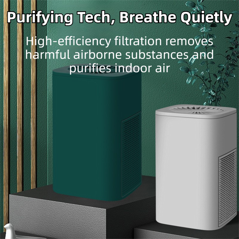 White Compact Desktop Air Purifier with Dual Activated Carbon Filter - Ultra-Quiet Air Cleaner for Home & Office, Powerful 50 m³/h Airflow, Effectively Removes Odor, Smoke, Dust, Pollen & Pet Dander