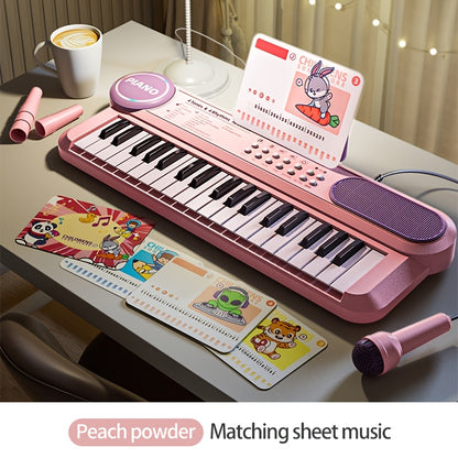 Portable Kids' Electronic Piano with Sheet Music and Microphone - Professional 37-Key Tactile Feedback, Support Recording & Multiple Performance Modes, Beginner-Friendly & Durable Musical Toy(Peach Powder)