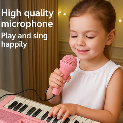 Portable Kids' Electronic Piano with Sheet Music and Microphone - Professional 37-Key Tactile Feedback, Support Recording & Multiple Performance Modes, Beginner-Friendly & Durable Musical Toy(Peach Powder)