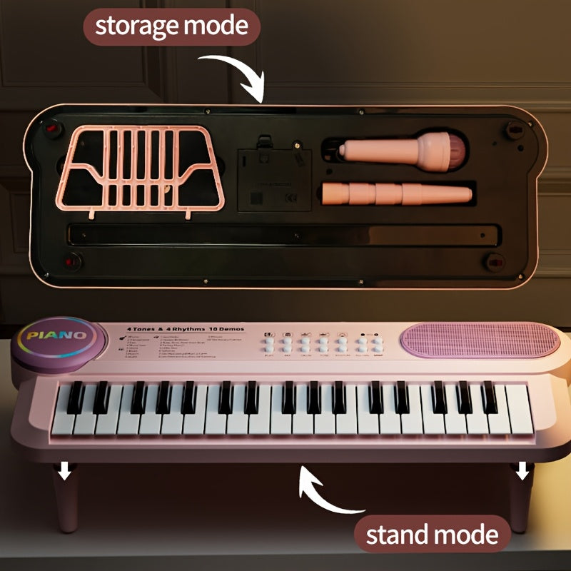 Portable Kids' Electronic Piano with Sheet Music and Microphone - Professional 37-Key Tactile Feedback, Support Recording & Multiple Performance Modes, Beginner-Friendly & Durable Musical Toy(Blue)