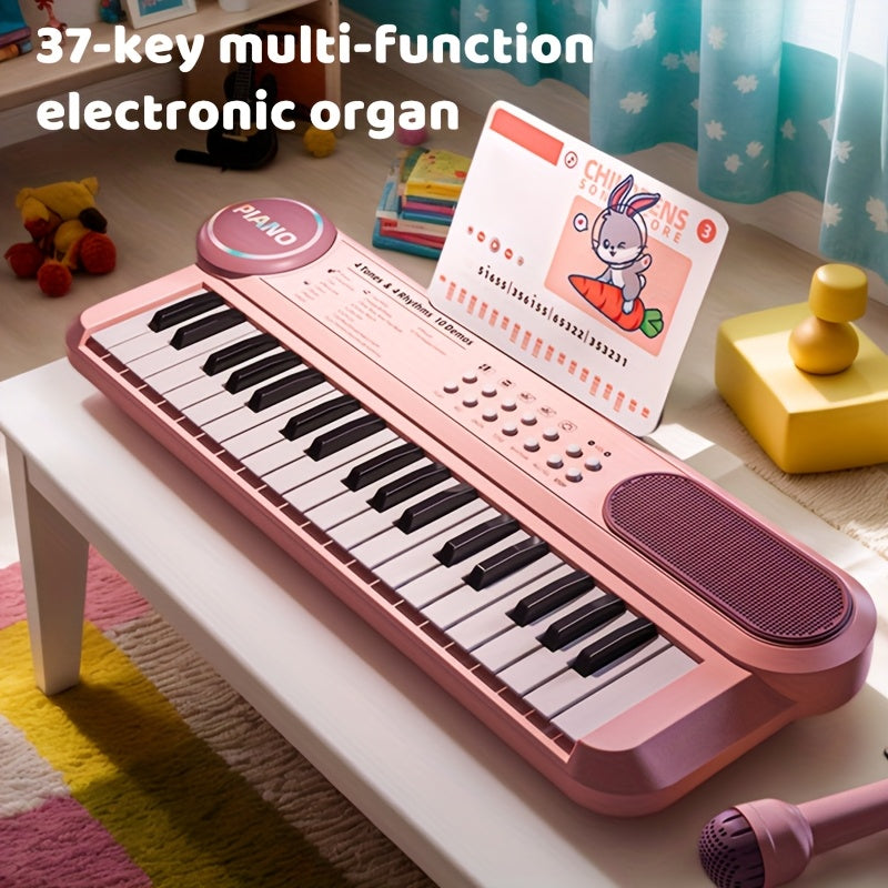Portable Kids' Electronic Piano with Sheet Music and Microphone - Professional 37-Key Tactile Feedback, Support Recording & Multiple Performance Modes, Beginner-Friendly & Durable Musical Toy(Rose Red)