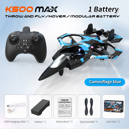 Camouflage Blue 2.4G Remote Control Stunt Fighter Drone  - Manual Toss Launch, One-Key Operation for 360° Flip & Circular Flight, 3-Speed Adjustable Stable Quadcopter with Night Lights