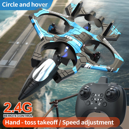 Camouflage Blue 2.4G Remote Control Stunt Fighter Drone  - Manual Toss Launch, One-Key Operation for 360° Flip & Circular Flight, 3-Speed Adjustable Stable Quadcopter with Night Lights