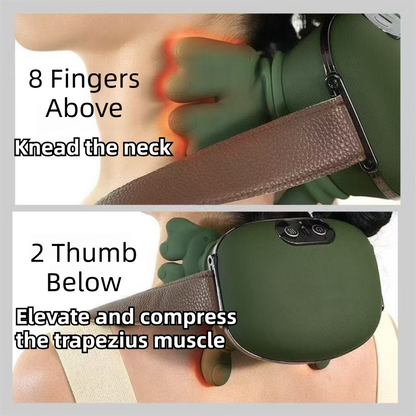 Wireless 4D Bionic 10-Fingers Shoulder & Neck Massager - EMS Micro-current & Vibration Neck Reliever with 2-Level Red Light Heat