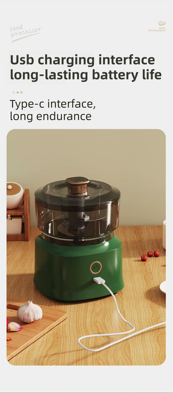 White Wireless Electric Kitchen Grinder -  Portable 150ml Baby Food Maker with 3 Stainless Steel Blades, USB Charging