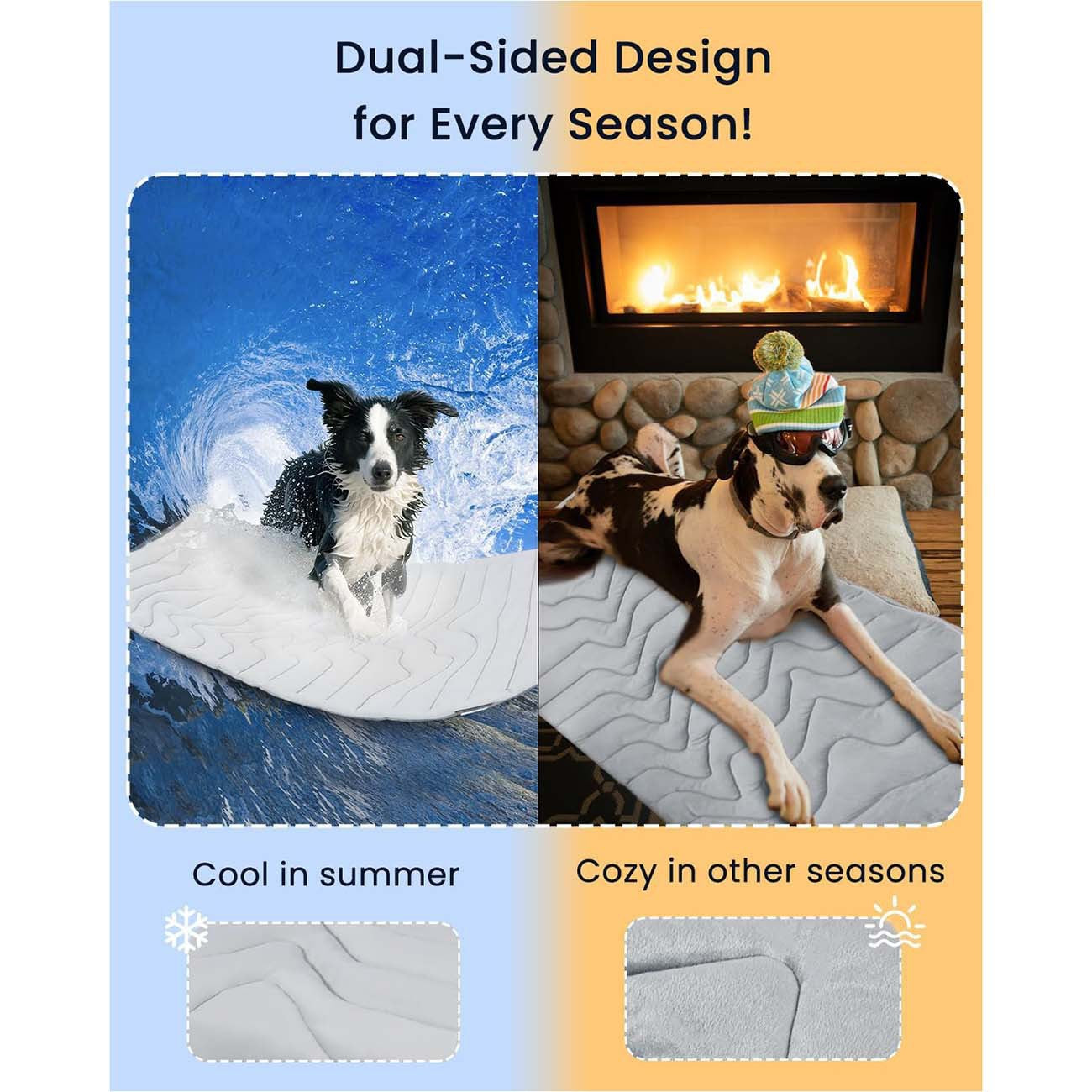 Pet Cooling Mat Self Cooling Pad for Dogs Cats Dual Sided Summer Sleeping Bed Grey Small (51x41cm)