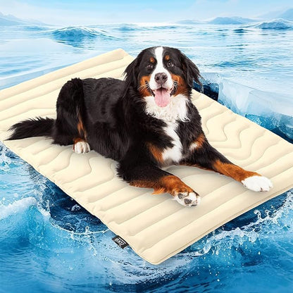 Pet Cooling Mat Self Cooling Pad for Dogs Cats Dual Sided Summer Sleeping Bed Beige Large (122x71cm)