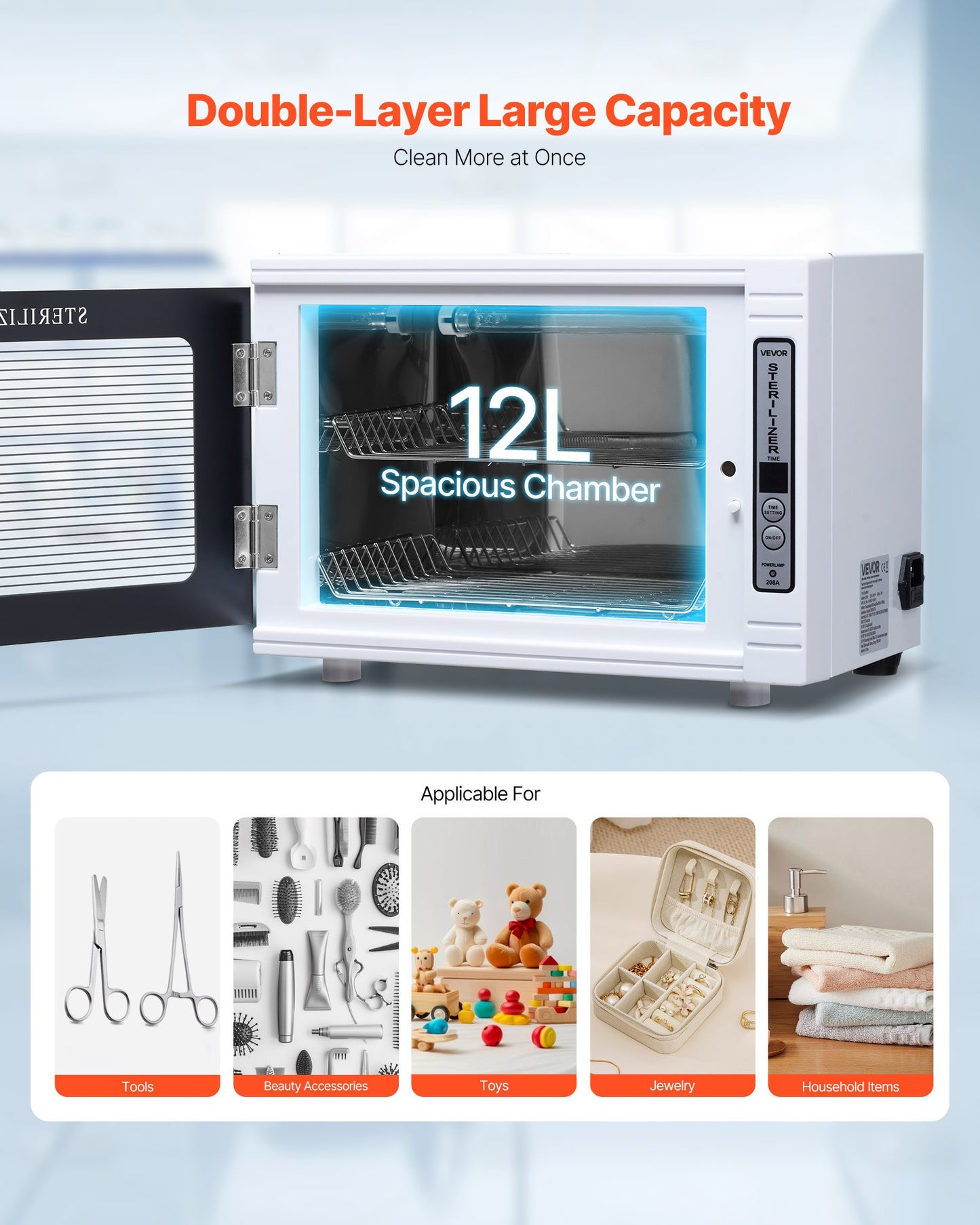 VEVOR Nail Tool Cleaning Machine 12L Large Capacity Tool Cabinet Cleaner Box