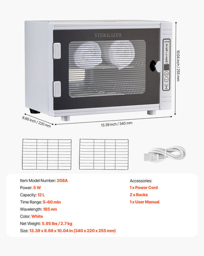 VEVOR Nail Tool Cleaning Machine 12L Large Capacity Tool Cabinet Cleaner Box