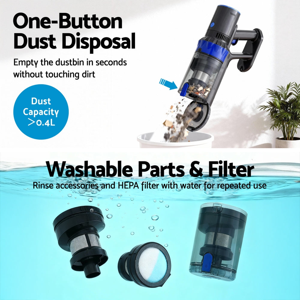 Devanti Stick Vacuum Cleaner Brushless Cordless 350W Blue