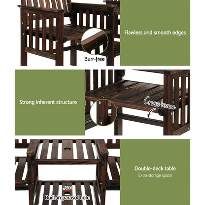 Gardeon Garden Bench Chair Table Loveseat Wooden Outdoor Furniture Patio Park Charcoal Brown