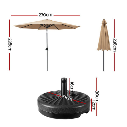 Instahut Outdoor Umbrella 2.7m Base Beach Pole Garden Tilt Sun Patio UV Beige