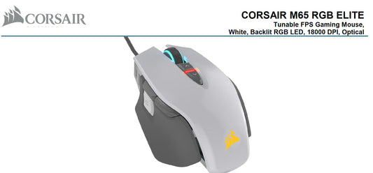 Corsair M65 RGB ELITE Tunable FPS Gaming Mouse White with Black, 18000 DPI, Optical, iCUE Software