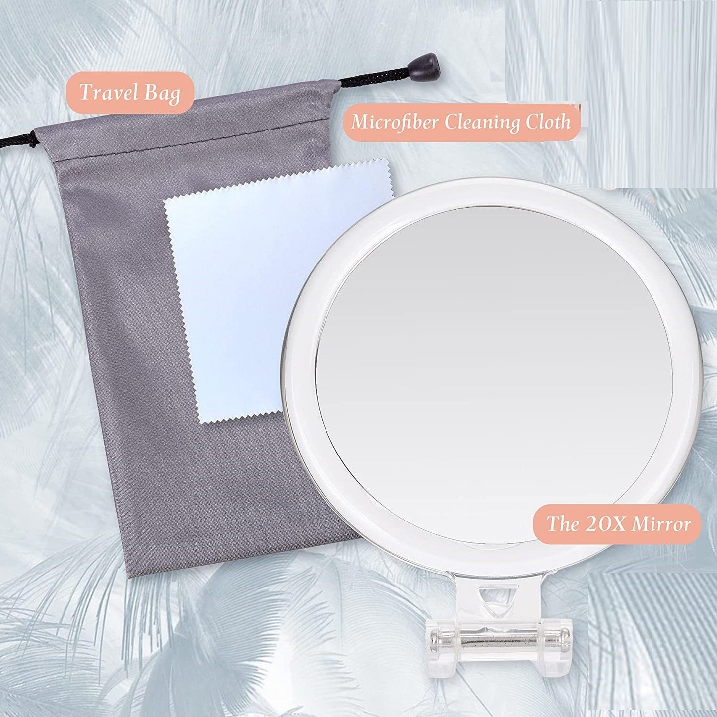 20X Magnifying Hand Mirror Two Sided Use for Makeup Application, Tweezing, and Blackhead/Blemish Removal (15 cm)