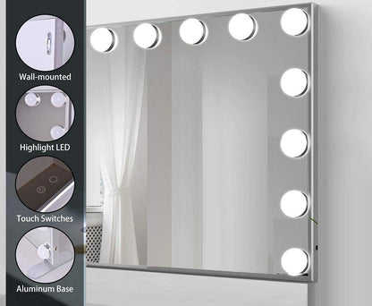 Hollywood Makeup Mirror with Lights (Silver, 60 x 53cm)