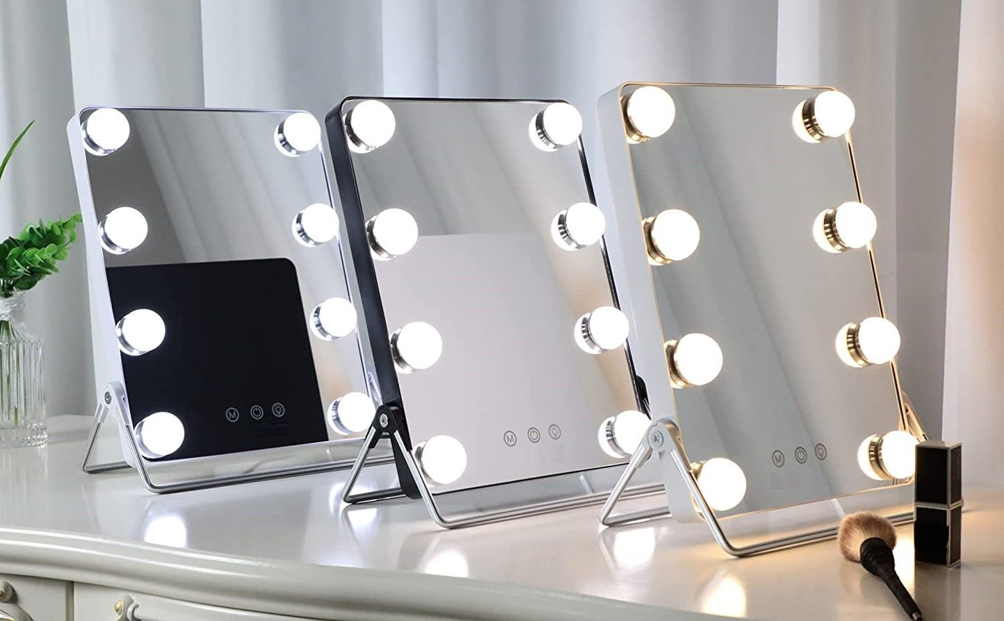 10X Magnifying Vanity Mirror with Lights with 8 Dimmable Bulbs for Makeup and Travel (Grey, 31 x25 cm)