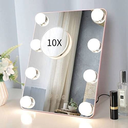 Vanity Mirror with Lights with 8 Dimmable Bulbs for Makeup and Travel (Pink, 30 x23 cm)