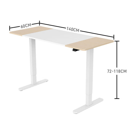 Fortia Sit To Stand Up Standing Desk, 140x60cm, 72-118cm Electric Height Adjustable, 70kg Load, Light Oak Style/White Frame