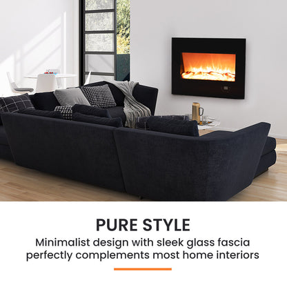 CARSON 80cm Wall Mounted Electric Fireplace Heater with Flame Effect Options