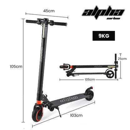 ALPHA Carbon Gen III 250W 10Ah Electric Scooter Suspension, for Adults or Teens, Black/Red