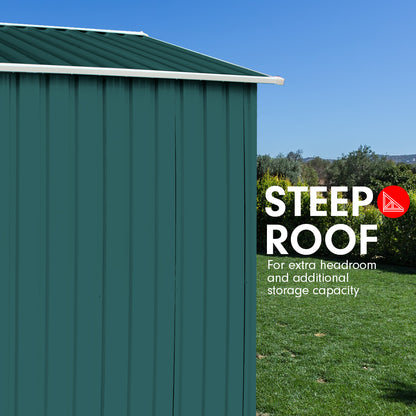 Wallaroo Garden Shed Spire Roof 6ft x 8ft Outdoor Storage Shelter - Green