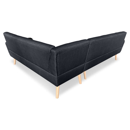 Sarantino Faux Linen Corner Wooden Sofa Futon Lounge L-shaped with Chaise - Black