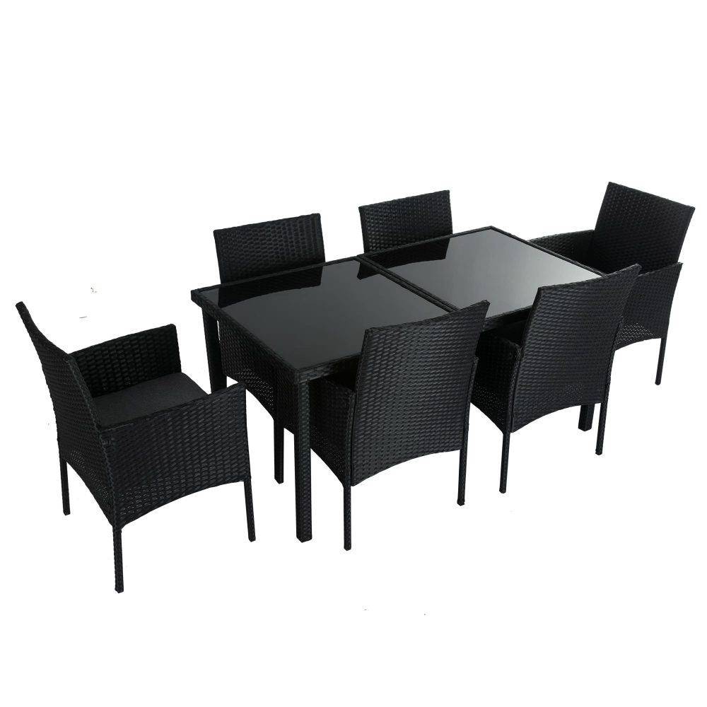 Outdoor Minimalist Black Wicker 6-Seater Dining Set