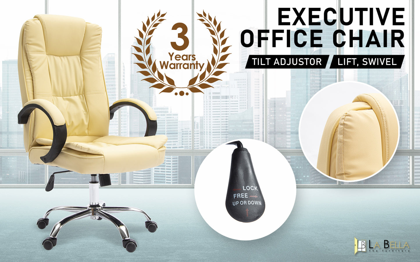 La Bella Beige Executive Office Chair Sage Dual-Layer Seat