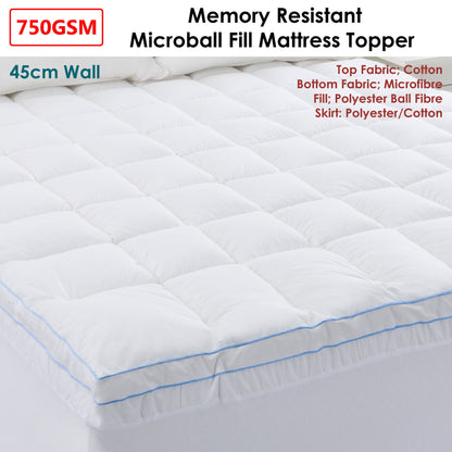 Cloudland 750GSM Memory Resistant Microball Fill Mattress Topper Double