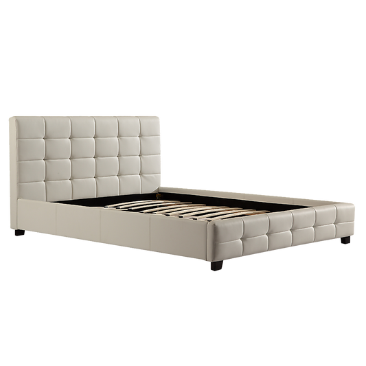 Queen PU Leather Deluxe Bed Frame White